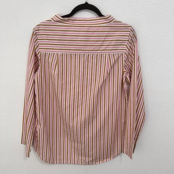 J. Crew Funnel Wide Boat Neck Pink Brown Striped Hi-Low Hem Popover Blouse Top 2 - Picture 6 of 12